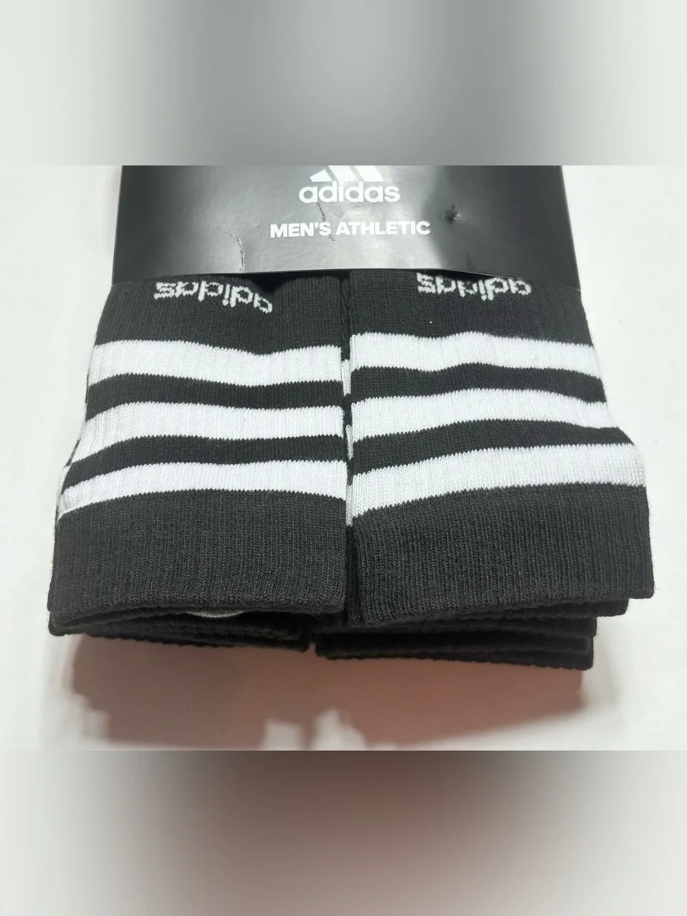 adidas Men's Black and White 3-stripe roller Athletic Crew Socks - 6 Pack